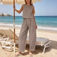 thumbnail image 4 of DYTTDG Women's Gingham Print 2-Piece Outfit | Sleeveless Round Neck Top & Elastic Waist Wide Leg Pants Set with Pockets, Casual Lounge Set, 4 of 7