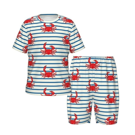Picia Cute Red Crabs With Nautical Printed Boys  Kids-PJ Snug Fit Cotton Short Sleeve Top and Shorts 2 Piece Pajama Set-3X-Large