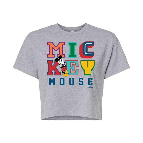 Disney - Mickey Mouse - Multi Colored Letters - Juniors Cropped Cotton Blend T-Shirt