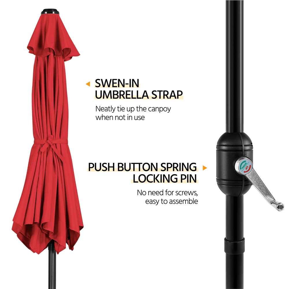 Renwick 9 Ft Outdoor Patio Umbrella with Push Button Tilt and Crank, Red