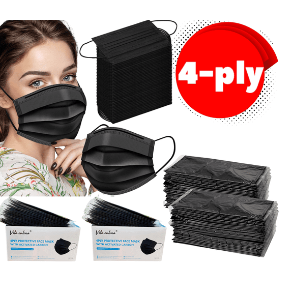 50pcs 4ply individually wrapped 4 layered black disposable face breathable face s disposable with ear loop holder