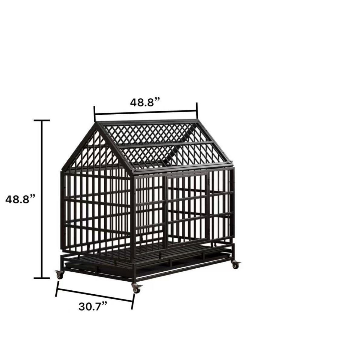 Black 48 Inch Heavy Duty Folding Dog Crate with Wheels Removable Tray