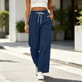 thumbnail image 2 of Women's Cotton Linen Pants Drawstring Elastic Waist Pockets, Solid Color Loose Soft Fit Casual Long Straight | VerBelle,Navy XL, 2 of 8