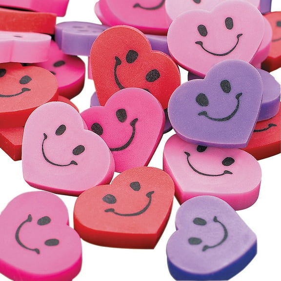 Mini Smile Face Heart Erasers - Party Favors - 144 Pieces