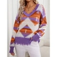 thumbnail image 4 of Woman Western Aztecs Knit Sweater Long Sleeve Vintage Geometric Pullover V Neck Distressed Cropped Sweater M, 4 of 10