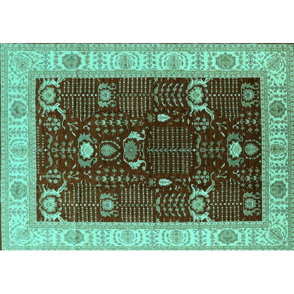 Ahgly Company Indoor Rectangle Oriental Turquoise Blue Industrial Area Rugs, 8' x 12'