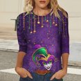 thumbnail image 6 of Ladies Mardi Gras Shirts Funny Graphic Crew Neck Blouses Loose Fitted 3/4 Sleeve Tee Shirt Tunic Pullover Carnival Party T-Shirt Fat Tuesday Tee Tops, 6 of 7