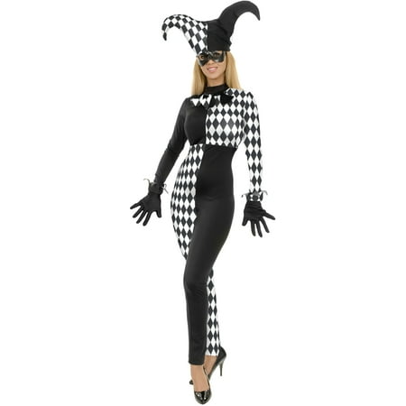 Womens Sexy Black & White Jester Style Costume