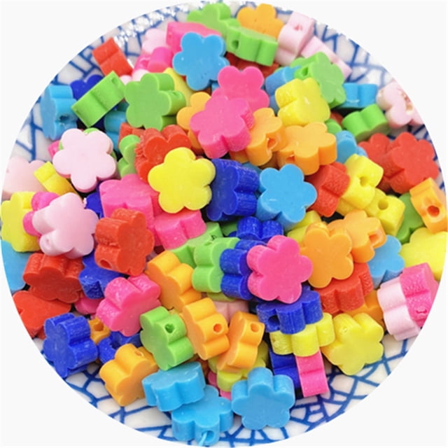 200 Pcs Beads Flat Round Colorful Spacer for Handmade Children's Jewelry Toy Making DIY, Solid Color Flowers