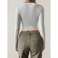thumbnail image 6 of Female Long Sleeve V Neck T Shirts Double Lined Crop Top Seamed Cup Going Out Tops White XL, 6 of 7