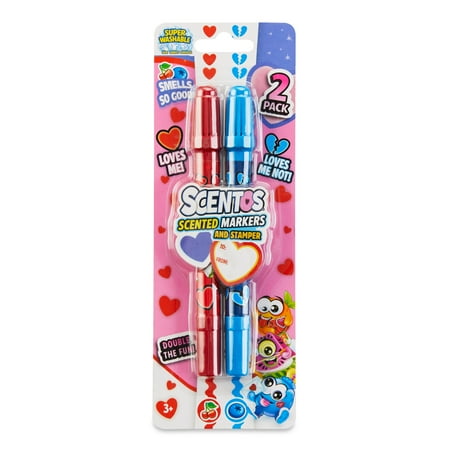 Scentos Scented Two Sided Stamper & Marker - Red & Blue for Ages 3+, Valentines Day, Party Favors