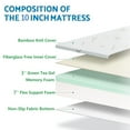 thumbnail image 6 of 10 inch Mattress Full Size, Memory Foam Mattress Green Tea Gel Infused with Bamboo Knit Cover, Made in USA, 6 of 9