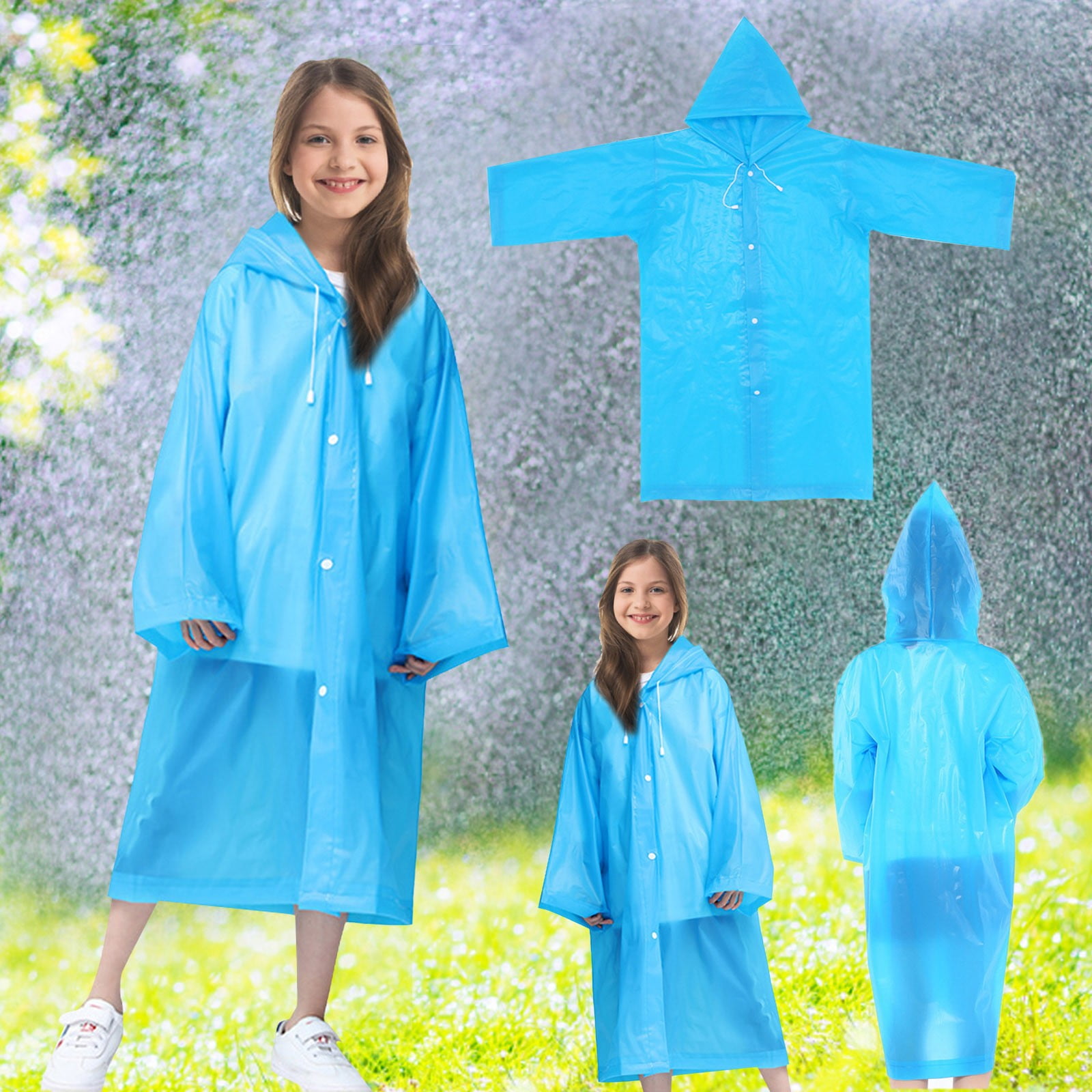 Emergency Waterproof Kids Long Hooded Raincoat Rain Poncho Children Wet Rides 