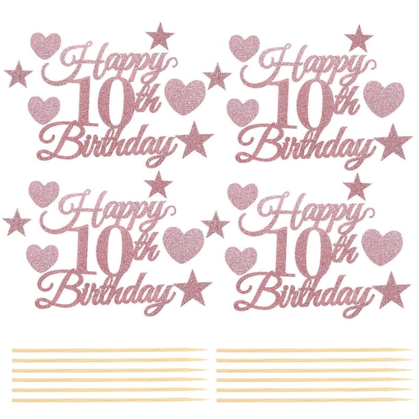 Pink Paper and Wood Cake Decorations for Birthday Party Decor with Creative Picks and Cupcake Toppers 10 Sets
