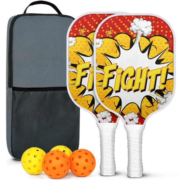 Fighting Series Pickleball Paddles Set Of 2, Fiberglass Surface, 4 Balls & Bag