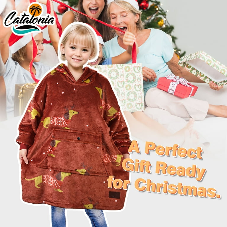 Catalonia Classy Kinder-hoodie Deken, overgrote knuffel-hoodie voor kinderen, meisjes jongens knuffel fleece draagbare deken, sherpa wollige gigantische capuchon sweatshirt voor jongeren, Viooltje
