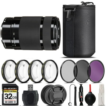 Sony E 55-210mm f/4.5-6.3 Lens (Black)   4PC Macro Kit   UV, CPL, FLD Filter - 32GB Kit