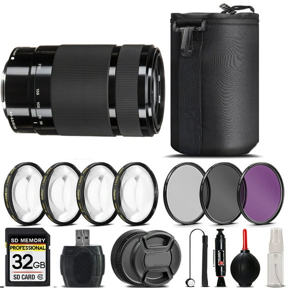 Sony E 55-210mm f/4.5-6.3 Lens (Black)   4PC Macro Kit   UV, CPL, FLD Filter - 32GB Kit