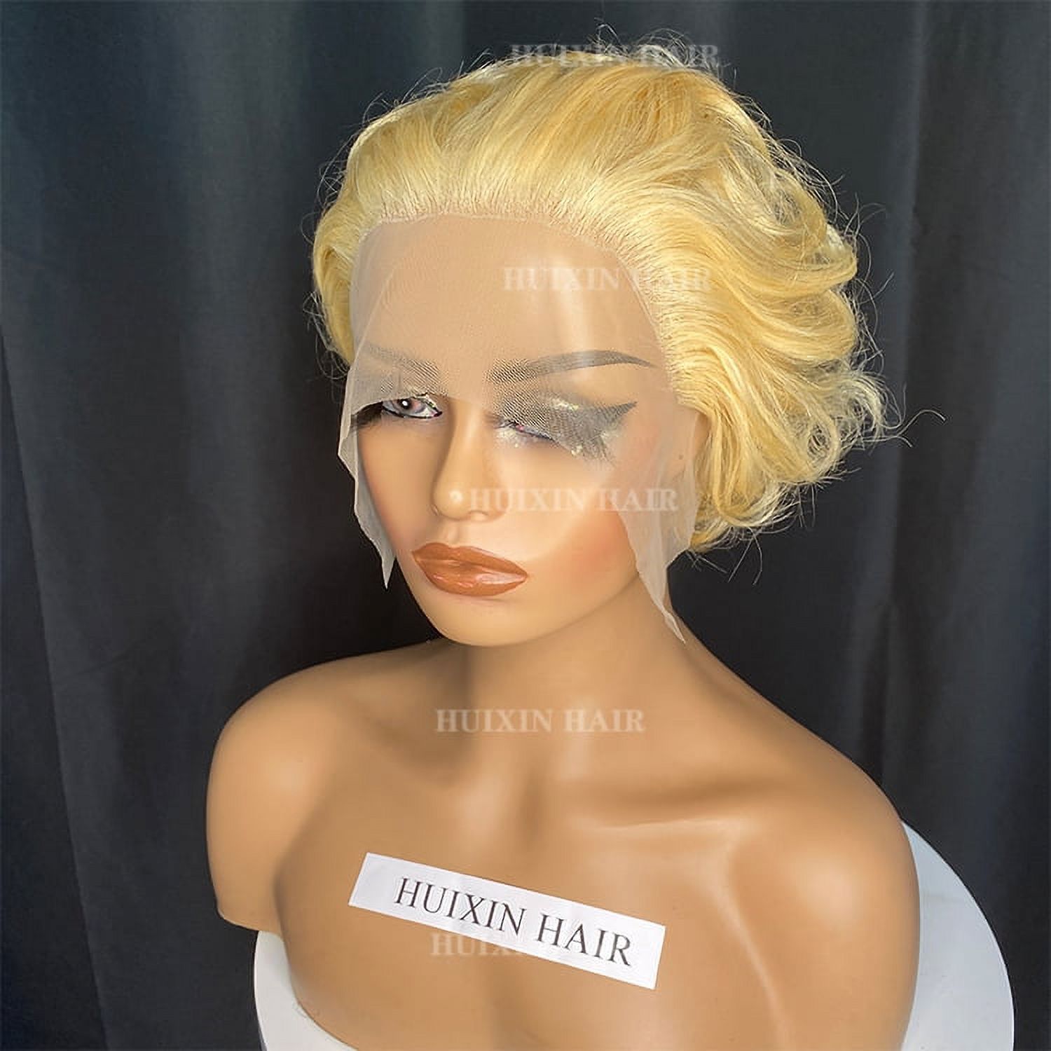 Huixin Hair 13x1 Pixie Cut With Blonde Color Short Human Hair Curl Wig