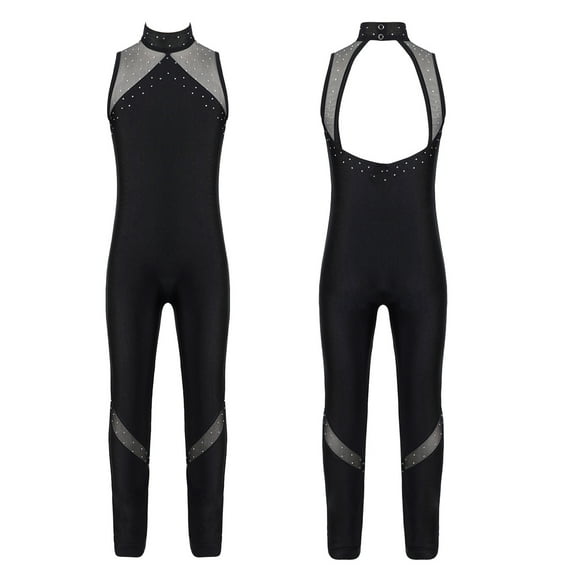 iiniim Kid Girl Mock Neck Skating Sleeveless Jumpsuit Unitards Dancewear