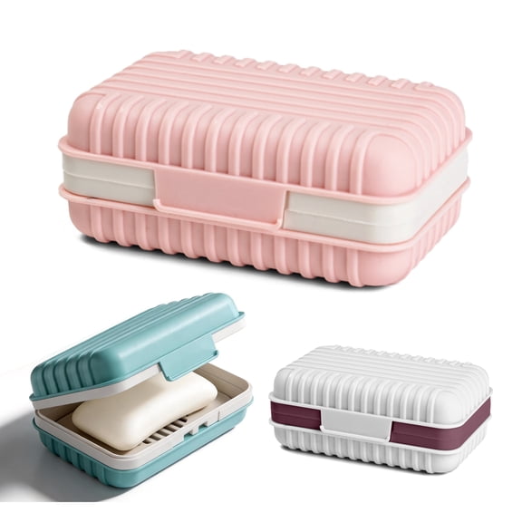 Square 3Pack Travel Soap Case with Lid - Portable Bar Soap Holder Dish for Shower, Gym, Camping & Hiking, Leakproof Travel Size Toiletries Box (Blue, White, Pink)