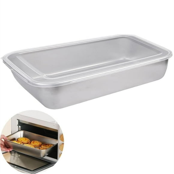 EIGTHTAIL Small Baking Pan with Lid Deep Baking Tray with Cover 9.4”x 7” x 2” Stainless Steel Rectangle Sheet Cake Pans for Toaster Oven Metal Covered Bakeware for Cakes Brownies