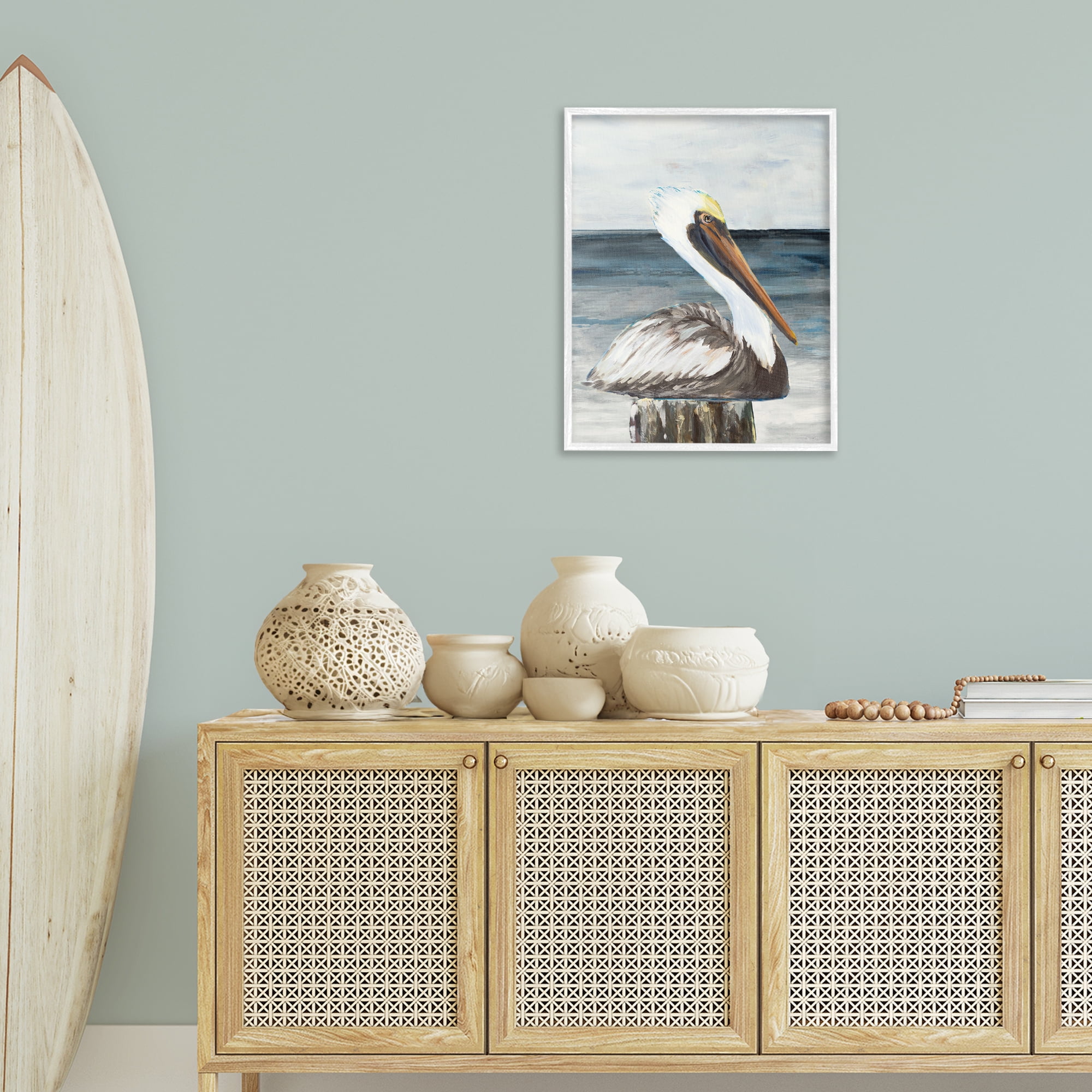 Stupell Industries Resting Beach Pelican Animals & Insects Painting White Framed Art Print Wall Art, 24 x 30