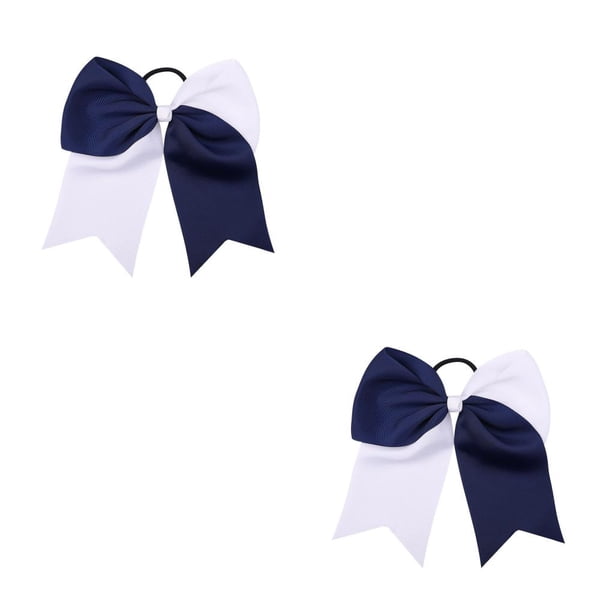 Sonducket Banda para el cabello grande Nudo de lazo Elástico Adornos a juego de color Coleta Titular Cabellos Cuerda Scrunchies Accesorios Azul azul marino+blanco 2Conjunto