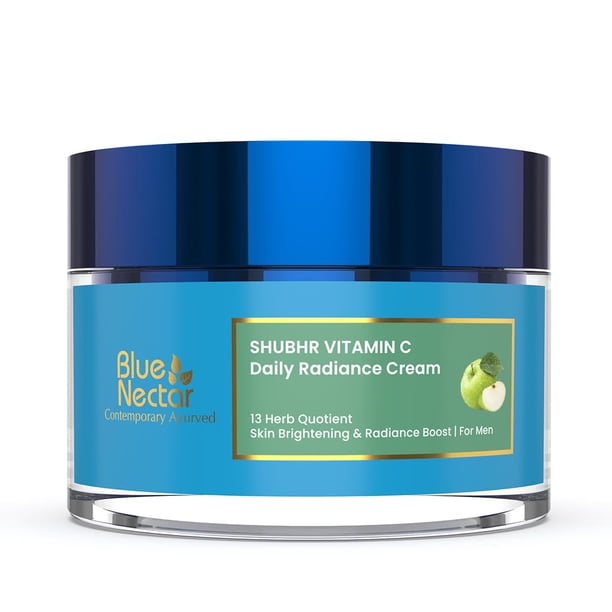 Crema facial con vitamina C a base de plantas Blue Nectar para piel brillante Crema para eliminar manchas oscuras para hombres con manzana verde y aceite de almendras (13 hierbas 1.76 oz)