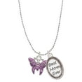 thumbnail image 1 of Delight Jewelry Silvertone Hot Purple Butterfly with 2 Crystals Best Mom Ever Charm Necklace, 1 of 4