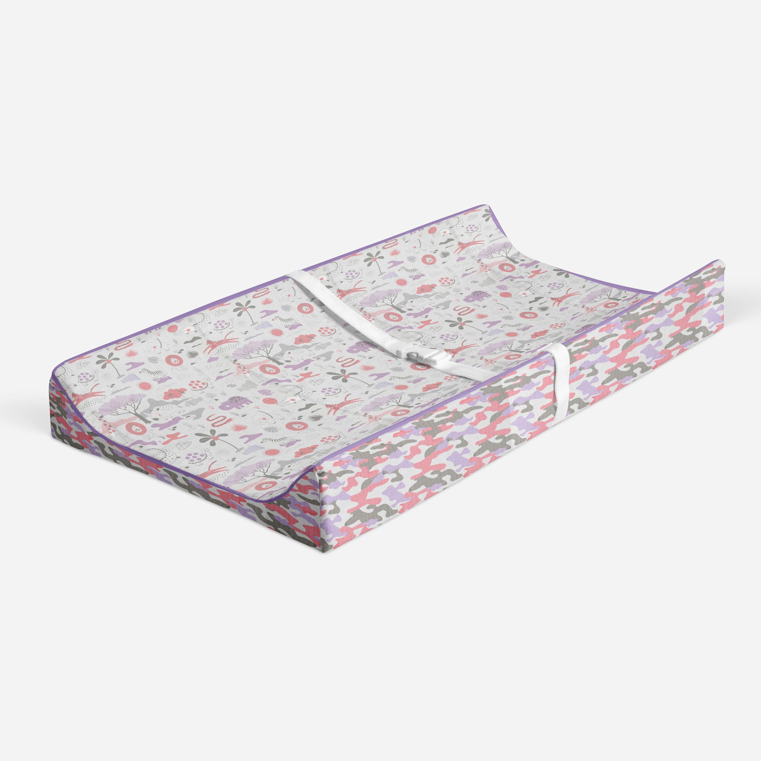 Bacati - Muslin Quilted Changing Pad Cover, Jungle Safari Lilac/Coral