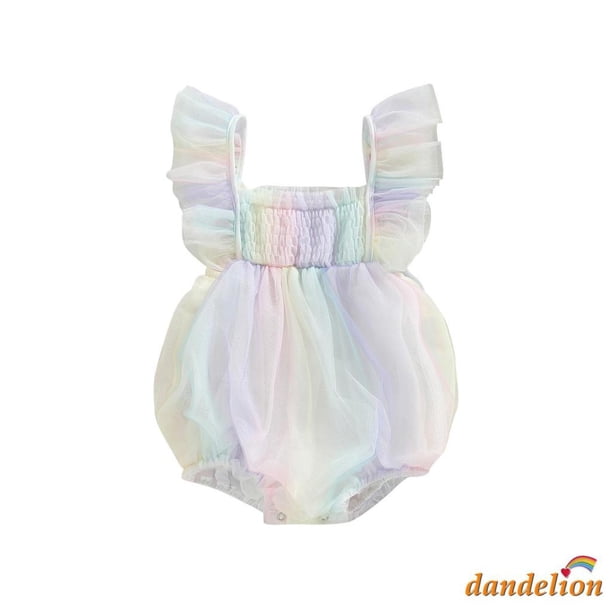 Diente De León-0-18 Meses Bebé Niñas Mameluco De Verano , Manga Mosca Cuello Cuadrado Tie-dye Print Mono De Burbuja De Una Pieza