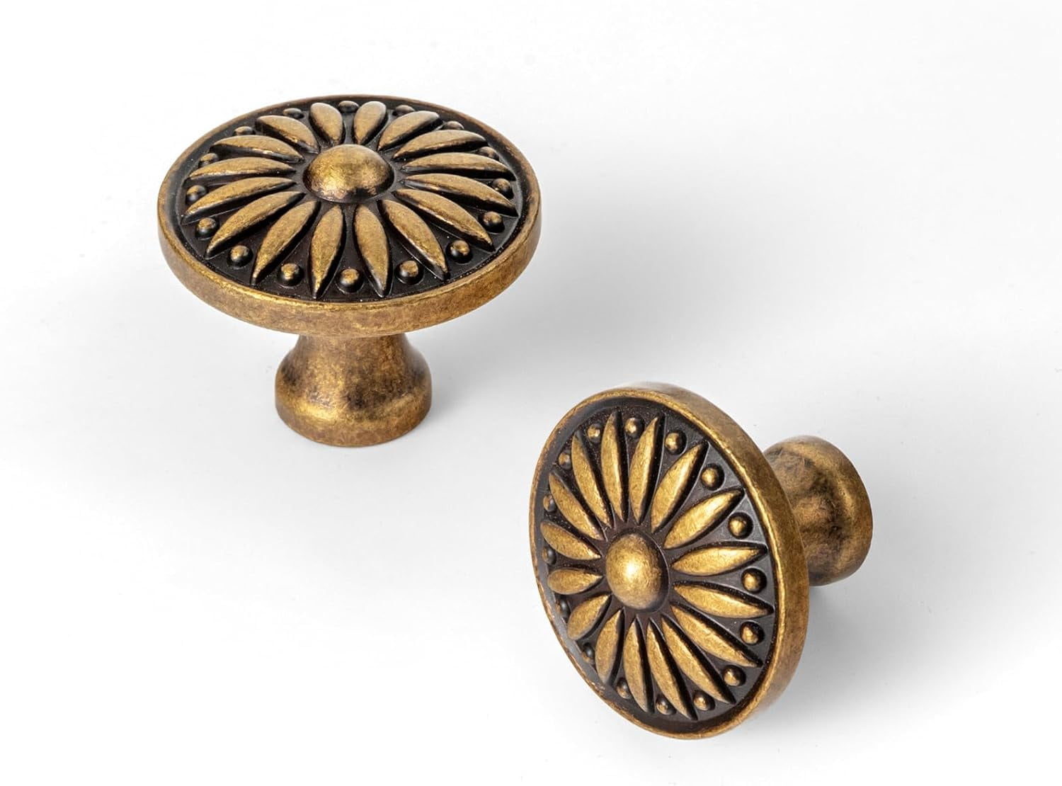 CATPAN 6 Pack Modern Black Sunburst Cabinet Knobs – Ornate Floral Design with Matte Finish for Kitchen Drawers, Doors