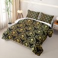 thumbnail image 3 of Homewish Golden Black Skull Damask Bed Spread Queen,Gothic Halloween Queen Coverlet Set,3pcs, 3 of 7