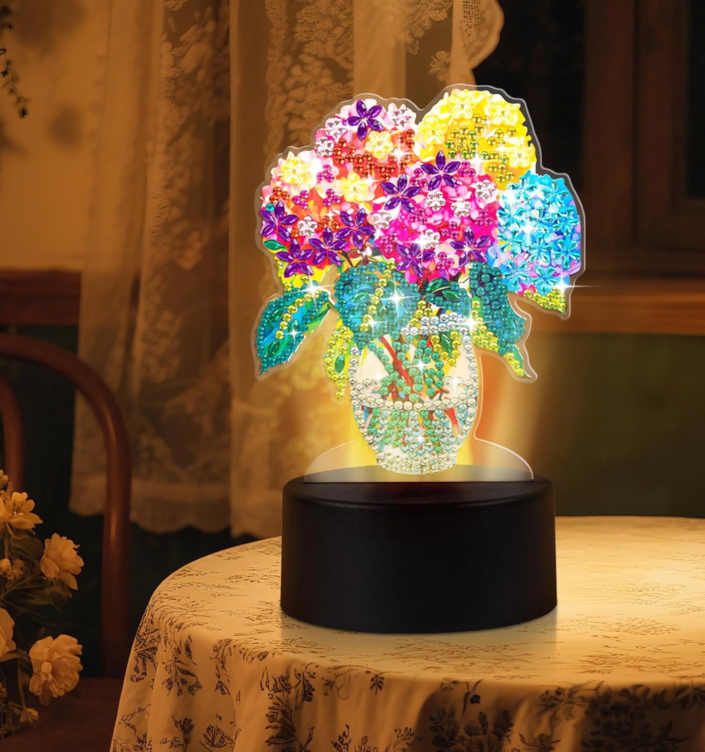 Flower Diamond Painting Night Light, Touch Lamp Desktop Ornament for Adults Beginners, Bedroom Living Room Decor