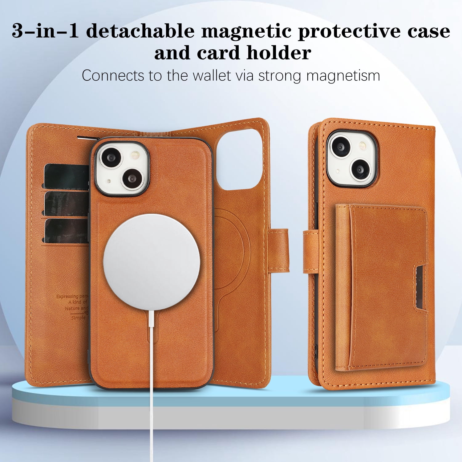 Dteck for iPhone 15 Case Detachable Wallet Case with Card Holder, 3 in 1 PU Leather Flip Folio with RFID Blocking Stand Shockproof Phone Cover,Brown