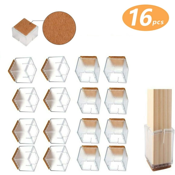 Furniture Cups Chair Leg Floor Protectors Square, Silicone Chair Leg Caps, Chair Tips to Prevent Scratches The Floors, Suitable for 1.25” to 1.37” (30 - 35mm) in length of furniture legs, 16 pack