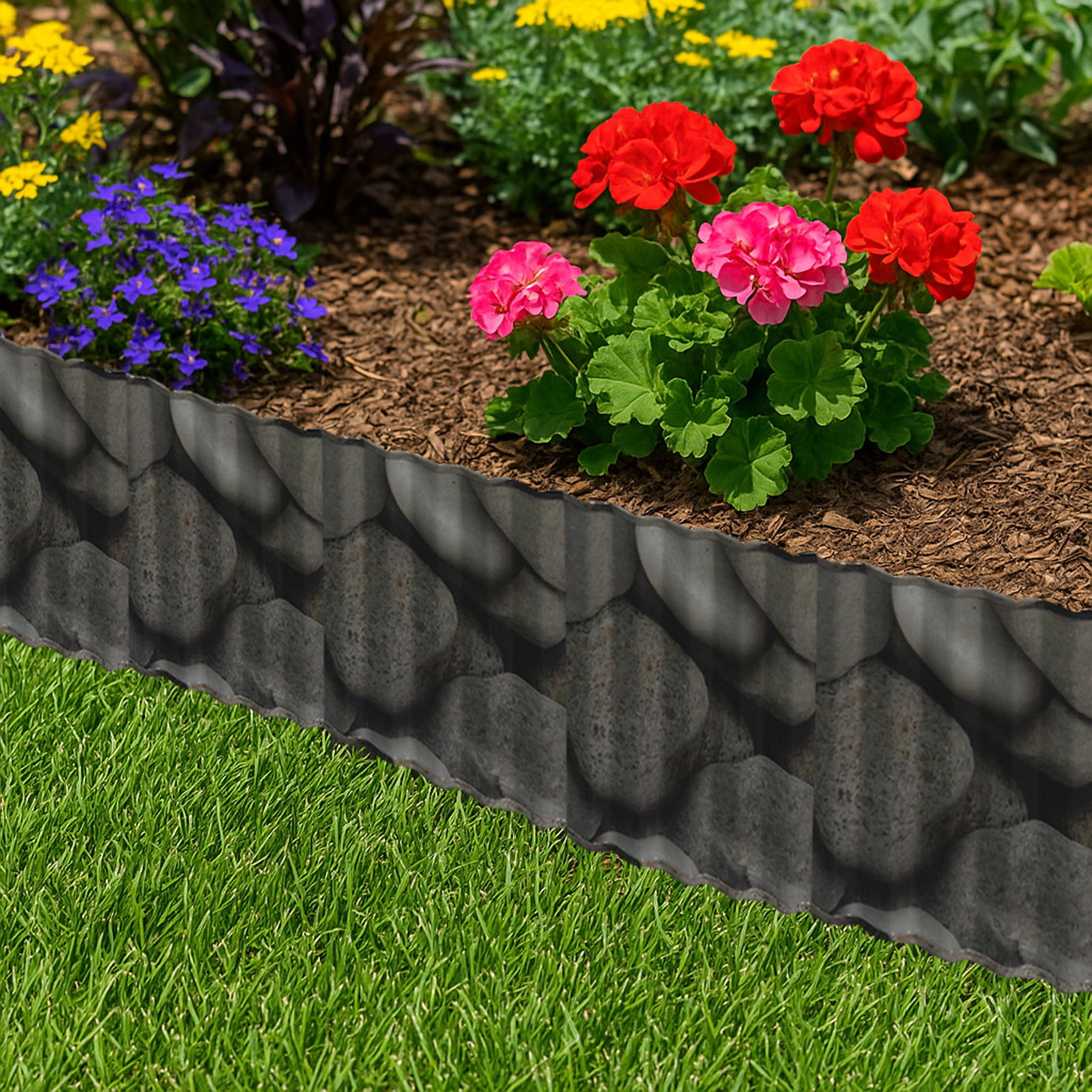 4W Double-Sided Pebble Print Galvanized Steel Garden Edging, 10" x 10.5' Flexible Corrugated Landscape Border for Flower Beds, Lawns, and Tree Rings