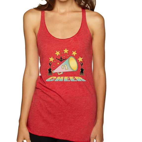 Wild Bobby All Star Cheerleading Megaphone Girl Sports Women Tri-Blend Racerback Tank Top, Vintage Red, Small
