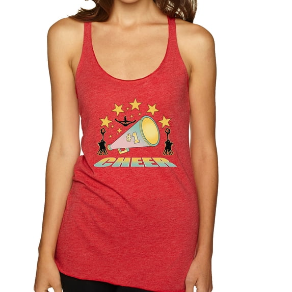 Wild Bobby All Star Cheerleading Megaphone Girl Sports Women Tri-Blend Racerback Tank Top, Vintage Red, Large
