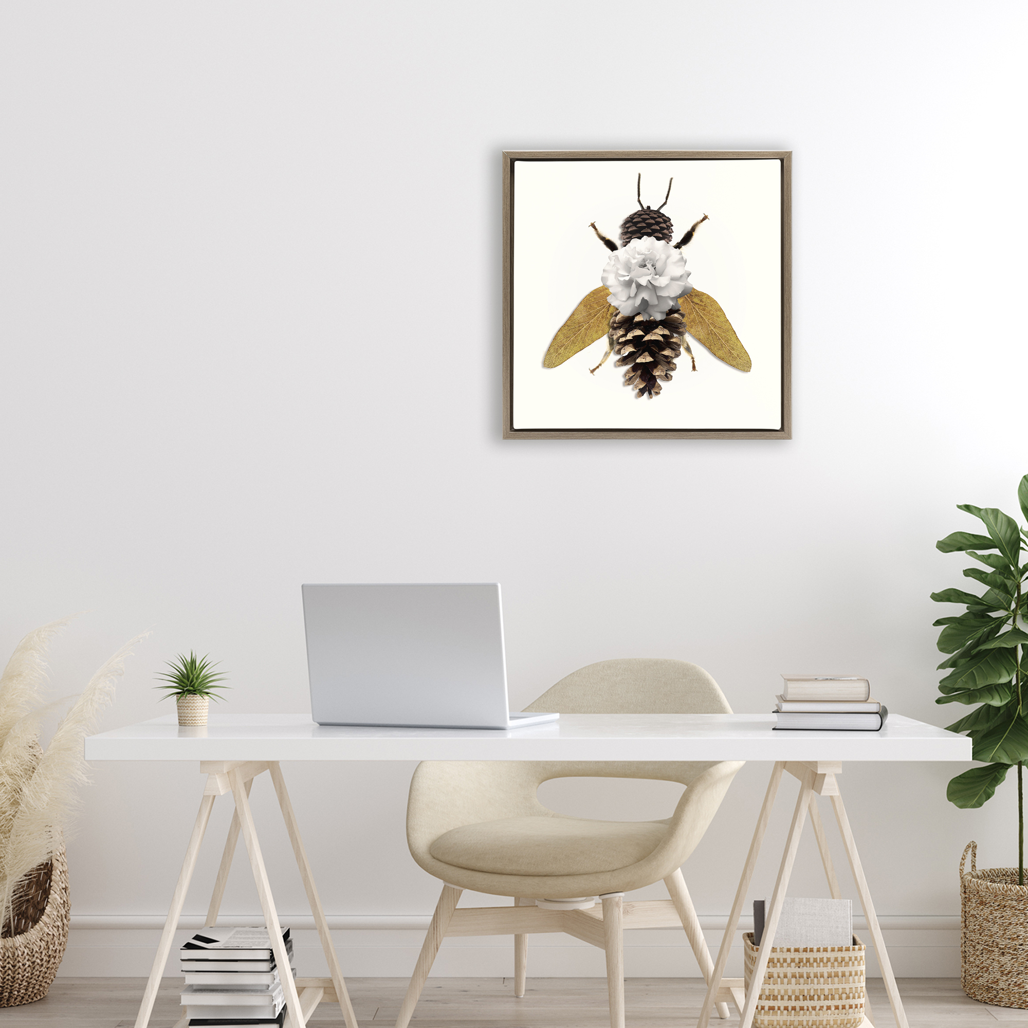 Nature Constructed Bee Brown Framed Floater Canvas Wall Art, design by Sasha
