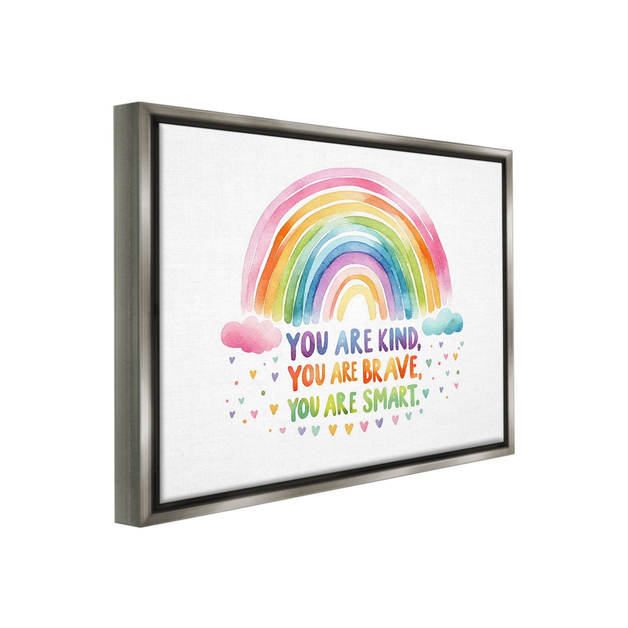 Stupell Industries Kind Brave Smart Rainbow Inspirational Painting Gray Floater Framed Canvas Art Print Wall Art, 21 x 17