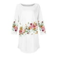 thumbnail image 3 of White Women's Long Sleeve T-shirt, 3/4 Length Sleeve Womens Tops 2025 Spring Neck Casual Print Tunic T Shirts Three Quarter Length Womens Tops,Women's Long sleeve T-shirt 3XL, 3 of 4