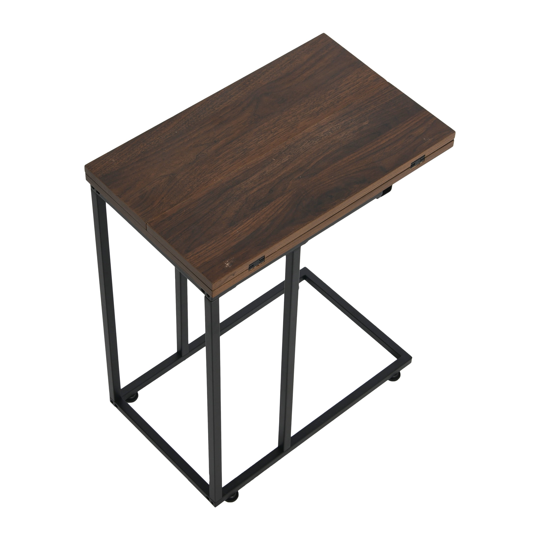 Household Essentials Jamestown Extendable C-Shaped for Accessiblity Side End Table Mid Century Walnut Wood Grain and Black Metal