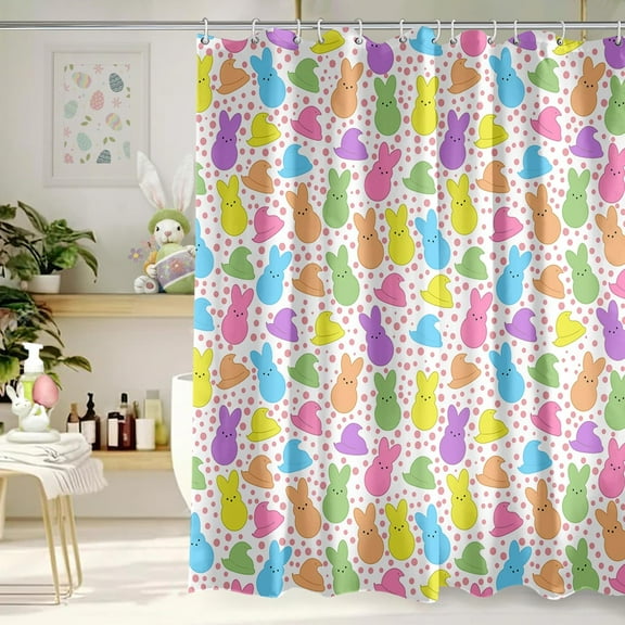 Easter Peeps Shower Curtain 72x72 Inch Easter Bunny Shower Curtains for Bathroom with Hooks Spring Easter Bathroom Home Bath Decor Waterproof Fabric