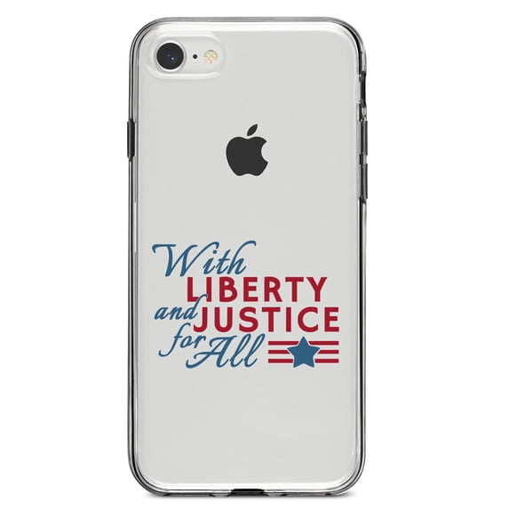 DistinctInk Clear Shockproof Hybrid Case for iPhone 7 8 SE (2020 Model) 4.7" Screen TPU Bumper Acrylic Back Tempered Glass Screen Protector - With Liberty and Justice For All