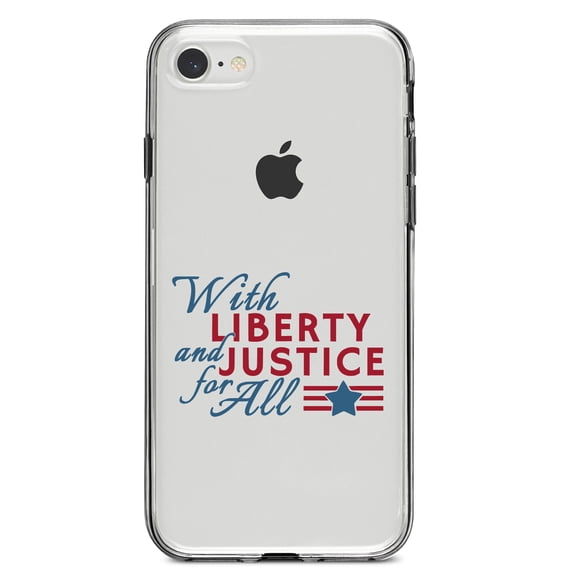 DistinctInk Clear Shockproof Hybrid Case for iPhone 7 8 SE (2020 Model) 4.7" Screen TPU Bumper Acrylic Back Tempered Glass Screen Protector - With Liberty and Justice For All