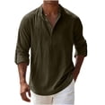 thumbnail image 5 of Men Button Up Shirts Long Sleeve Pullover Cotton Linen Casual Stand-up Collar Solid Blouse Shirt Tops, 5 of 10