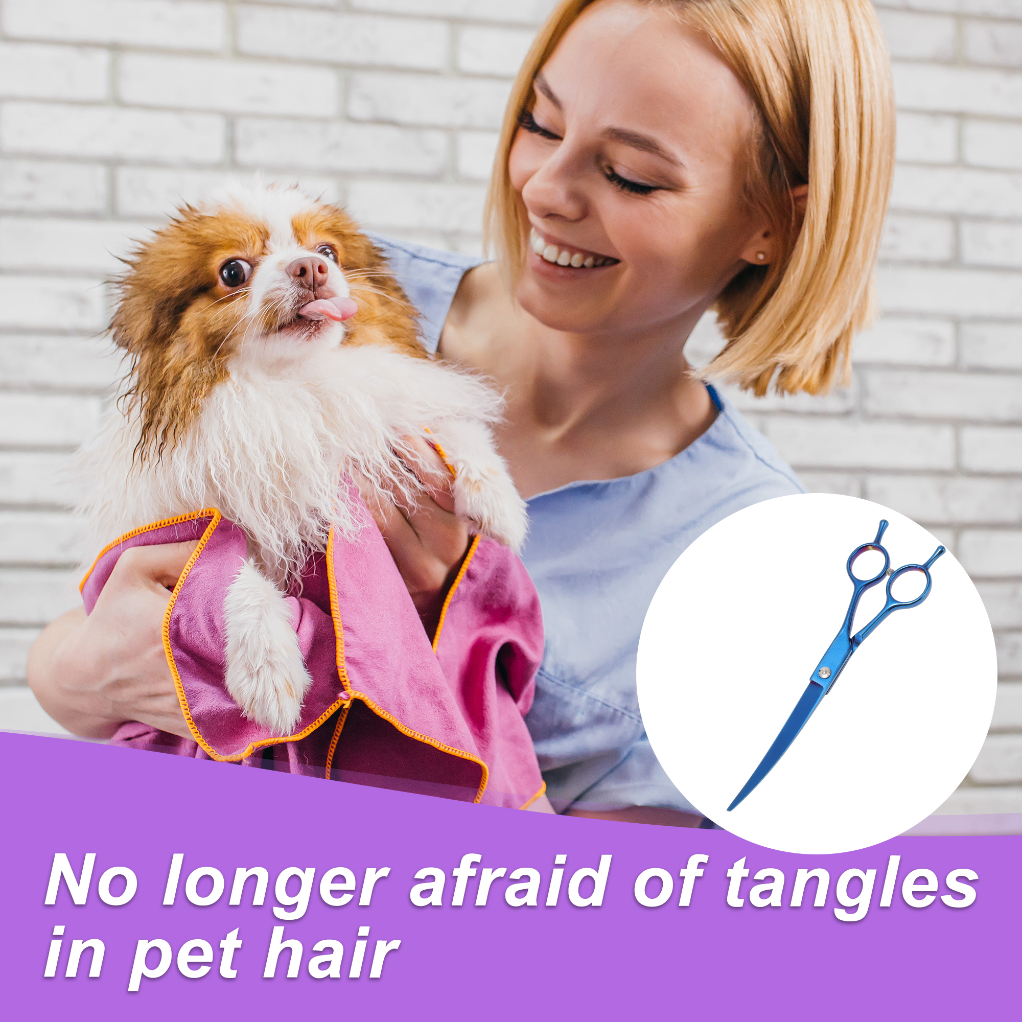 Unique Bargains Dog Grooming Scissors with Curved Design Blue