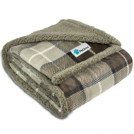 UPC: 0619775267039 | PetAmi WATERPROOF Dog Blanket For Bed  XL Dog Pet Blanket Couch Cover Protection  Sherpa Fleece Leakproof Bed Blanket for Crate Kennel Sofa Furniture Protector  Reversible Soft Plush 80×60 Plaid Taupe